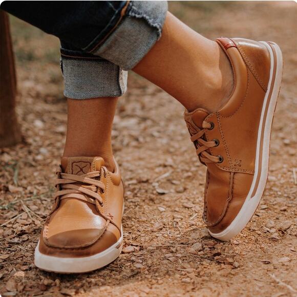 Twisted X Shoes - Twisted X Brown Leather Lace Up Kicks Chukka Moccasin Western Womens Shoes 9